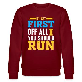 Funny political debating for - Stanley/Stella CHANGER Unisex Organic Sweatshirt - burgundy - Front - Nik (191cm) & Marisol (170cm)