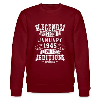 Anniversaire Janvier 1945 année Edition Limitée - Sweat bio CHANGER Stanley/Stella Unisexe - bordeaux - Devant - Nik (191cm) & Marisol (170cm)