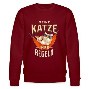 Meine Katze Ihre Regeln Fun Spruch T-Shirt Katzen - Stanley/Stella Unisex Bio-Sweatshirt CHANGER  - Burgunderrot - Vorne - Nik (191cm) & Marisol (170cm)