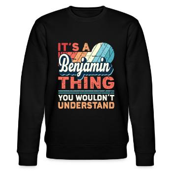 Name Benjamin Geschenk Geburtstag Namenstag - Stanley/Stella Unisex Bio-Sweatshirt CHANGER  - Schwarz - Vorne - Nik (191cm) & Marisol (170cm)
