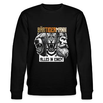 Bärtigermann Bär Tiger Mann Geschenk Bart Sprüche - Stanley/Stella Unisex Bio-Sweatshirt CHANGER  - Schwarz - Vorne - Nik (191cm) & Marisol (170cm)