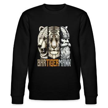 Bärtigermann Bär Tiger Mann Geschenk Bart Sprüche - Stanley/Stella Unisex Bio-Sweatshirt CHANGER  - Schwarz - Vorne - Nik (191cm) & Marisol (170cm)