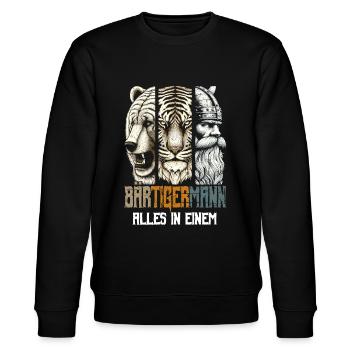 Bärtigermann Bär Tiger Mann Geschenk Bart Sprüche - Stanley/Stella Unisex Bio-Sweatshirt CHANGER  - Schwarz - Vorne - Nik (191cm) & Marisol (170cm)