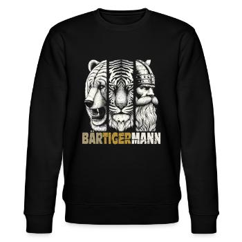 Bärtigermann Bär Tiger Mann Geschenk Bart Sprüche - Stanley/Stella Unisex Bio-Sweatshirt CHANGER  - Schwarz - Vorne - Nik (191cm) & Marisol (170cm)