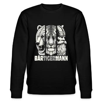 Bärtigermann Bär Tiger Mann Geschenk Bart Sprüche - Stanley/Stella Unisex Bio-Sweatshirt CHANGER  - Schwarz - Vorne - Nik (191cm) & Marisol (170cm)