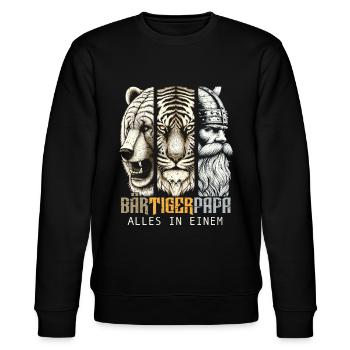 Bärtigerpapa Bär Tiger Mann Geschenk Bart Sprüche - Stanley/Stella Unisex Bio-Sweatshirt CHANGER  - Schwarz - Vorne - Nik (191cm) & Marisol (170cm)