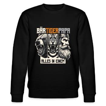 Bärtigerpapa Bär Tiger Mann Geschenk Bart Sprüche - Stanley/Stella Unisex Bio-Sweatshirt CHANGER  - Schwarz - Vorne - Nik (191cm) & Marisol (170cm)
