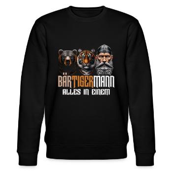 Bärtigermann Bär Tiger Mann Geschenk Bart Sprüche - Stanley/Stella Unisex Bio-Sweatshirt CHANGER  - Schwarz - Vorne - Nik (191cm) & Marisol (170cm)