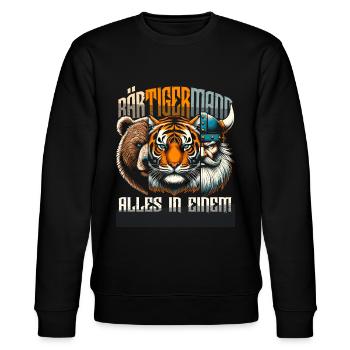 Bärtigermann Bär Tiger Mann Geschenk Bart Sprüche - Stanley/Stella Unisex Bio-Sweatshirt CHANGER  - Schwarz - Vorne - Nik (191cm) & Marisol (170cm)