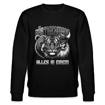 Bärtigermann Bär Tiger Mann Geschenk Bart Sprüche - Stanley/Stella Unisex Bio-Sweatshirt CHANGER  - Schwarz - Vorne - Nik (191cm) & Marisol (170cm)