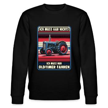 Traktor Oldtimer Landwirtschaft Geschenk Bauer - Stanley/Stella Unisex Bio-Sweatshirt CHANGER  - Schwarz - Vorne - Nik (191cm) & Marisol (170cm)