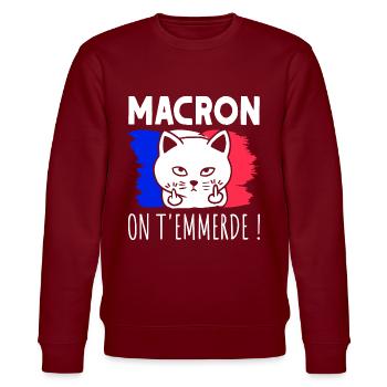 Macron On T'Emmerde ! Chat Chaton Humour - Sweat bio CHANGER Stanley/Stella Unisexe - bordeaux - Devant - Nik (191cm) & Marisol (170cm)