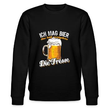 Ich mag Bier das hält wenigstens die Fresse Spruch - Stanley/Stella Unisex Bio-Sweatshirt CHANGER  - Schwarz - Vorne - Nik (191cm) & Marisol (170cm)