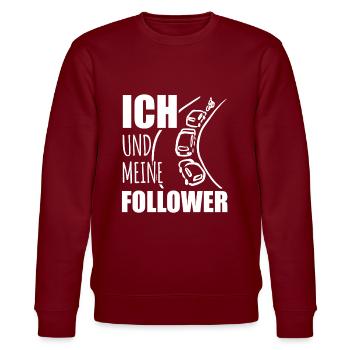 Ich und meine Follower - Fahrradweg - Fahrrad - Stanley/Stella Unisex Bio-Sweatshirt CHANGER  - Burgunderrot - Vorne - Nik (191cm) & Marisol (170cm)