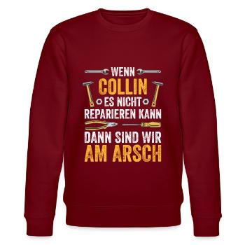Lustiges Collin Handwerker Heimwerker Sprüche - Stanley/Stella Unisex Bio-Sweatshirt CHANGER  - Burgunderrot - Vorne - Nik (191cm) & Marisol (170cm)