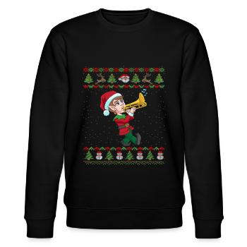 Posaunen Elf Ugly Christmas Instrument Orchester - Stanley/Stella Unisex Bio-Sweatshirt CHANGER  - Schwarz - Vorne - Nik (191cm) & Marisol (170cm)