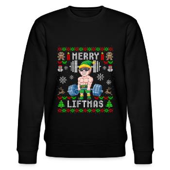 Bodybuilding Elf Merry Liftmas Gym Fitness - Stanley/Stella Unisex Bio-Sweatshirt CHANGER  - Schwarz - Vorne - Nik (191cm) & Marisol (170cm)