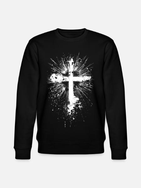 White cross with paint splatter - Stanley/Stella CHANGER Unisex Organic Sweatshirt - black