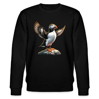 Papageientaucher Papageitaucher - Stanley/Stella Unisex Bio-Sweatshirt CHANGER  - Schwarz - Vorne - Nik (191cm) & Marisol (170cm)