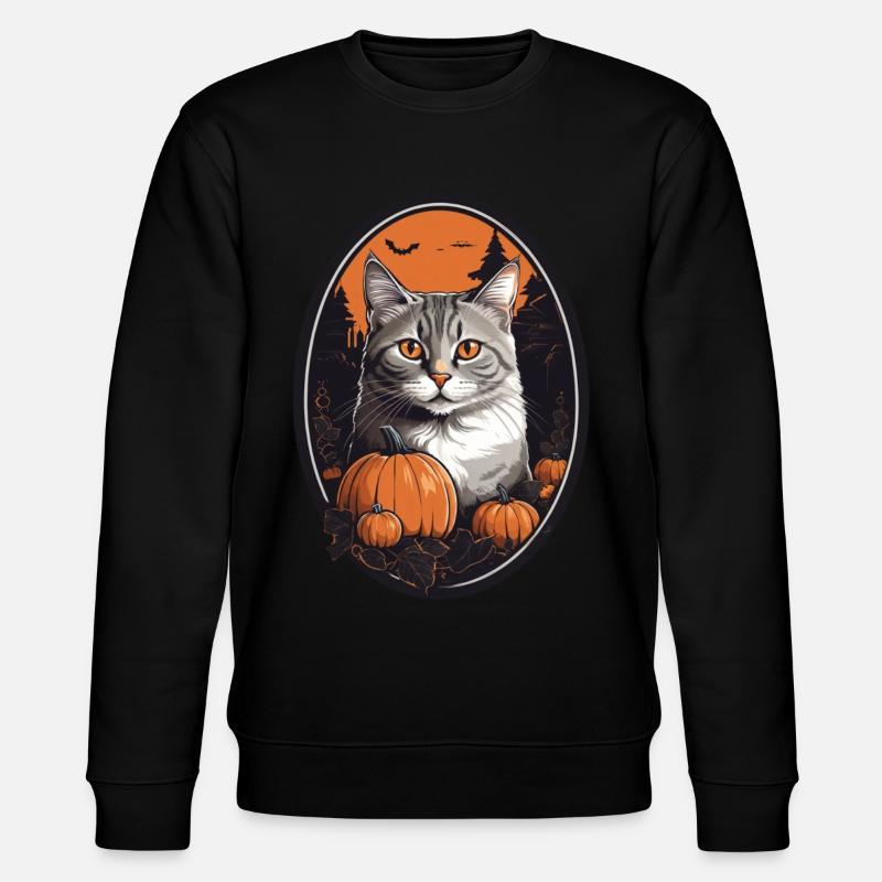 Halloween Katze - Stanley/Stella Unisex Bio-Sweatshirt CHANGER  - Schwarz