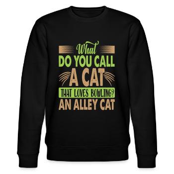 What Do You Call A Cat That Loves Bowling? - Witze - Stanley/Stella Unisex Bio-Sweatshirt CHANGER  - Schwarz - Vorne - Nik (191cm) & Marisol (170cm)