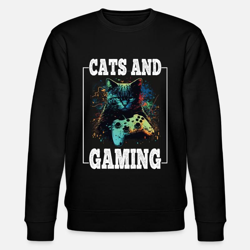 Cats and Gaming Cat Kitten Controller Gaming - Stanley/Stella CHANGER Unisex Organic Sweatshirt - black