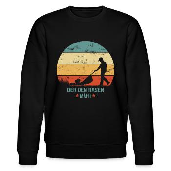 DER DEN RASEN MÄHT grunge Mann Rasenmäher Garten - Stanley/Stella Unisex Bio-Sweatshirt CHANGER  - Schwarz - Vorne - Nik (191cm) & Marisol (170cm)