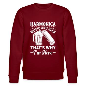 Harmonica Music And Beer That's Why Im Here Harmon - Stanley/Stella Unisex Bio-Sweatshirt CHANGER  - Burgunderrot - Vorne - Nik (191cm) & Marisol (170cm)