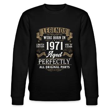 1971 geboren Legenden Geburtstag Vintage Geschenk - Stanley/Stella Unisex Bio-Sweatshirt CHANGER  - Schwarz - Vorne - Nik (191cm) & Marisol (170cm)