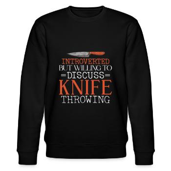 Messerwurfscheibe Geschenk Messerwerfer - Stanley/Stella Unisex Bio-Sweatshirt CHANGER  - Schwarz - Vorne - Nik (191cm) & Marisol (170cm)