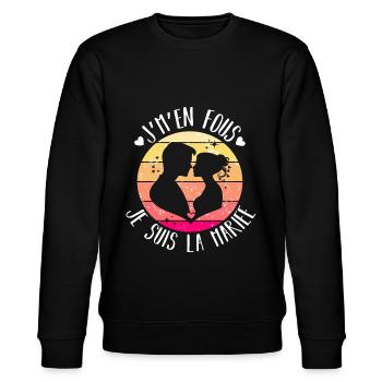 J' m' en fous je suis la mariée humour evjf cadeau - Sweat bio CHANGER Stanley/Stella Unisexe - noir - Devant - Nik (191cm) & Marisol (170cm)