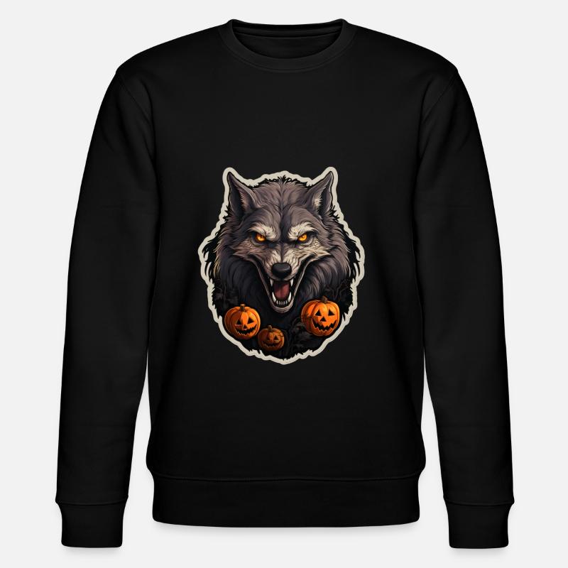 Halloween Wolf with Pumpkin - Stanley/Stella CHANGER Unisex Organic Sweatshirt - black