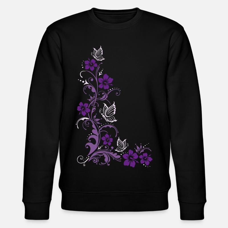 Hibiskus Blumen Schmetterlinge - Stanley/Stella Unisex Bio-Sweatshirt CHANGER  - Schwarz
