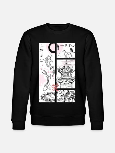 Koi and Pagoda Zen Panels - Stanley/Stella CHANGER Unisex Organic Sweatshirt - black