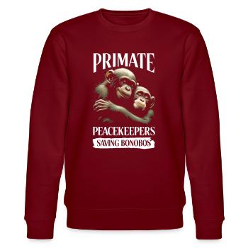 Endangered Species Bonobo Animal Rights Activist - Stanley/Stella CHANGER Unisex Organic Sweatshirt - burgundy - Front - Nik (191cm) & Marisol (170cm)