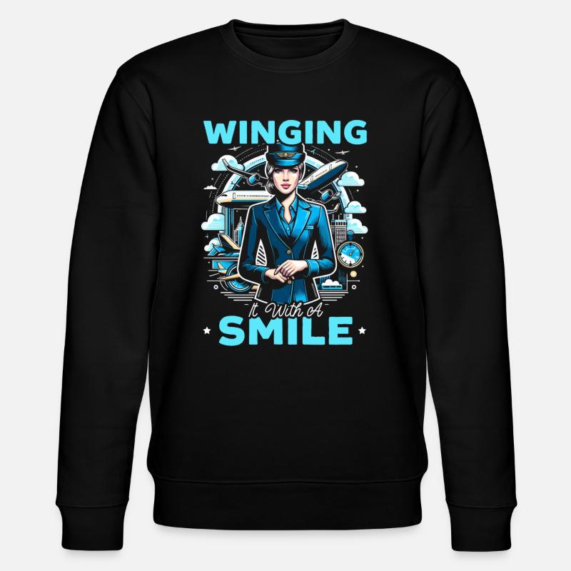 Stewardess Flight Attendant Aircraft Aviation - Stanley/Stella CHANGER Unisex Organic Sweatshirt - black