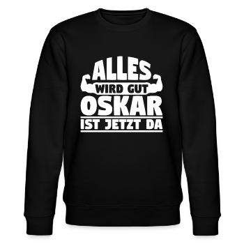 Alles wird gut Oskar ist jetzt da - Stanley/Stella Unisex Bio-Sweatshirt CHANGER  - Schwarz - Vorne - Nik (191cm) & Marisol (170cm)
