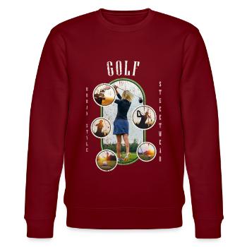 Golf Golfen Golfspielerin Sport Hobby Club Vintage - Stanley/Stella Unisex Bio-Sweatshirt CHANGER  - Burgunderrot - Vorne - Nik (191cm) & Marisol (170cm)