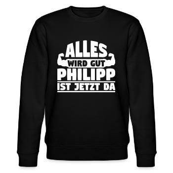 Alles wird gut Philipp ist jetzt da - Stanley/Stella Unisex Bio-Sweatshirt CHANGER  - Schwarz - Vorne - Nik (191cm) & Marisol (170cm)