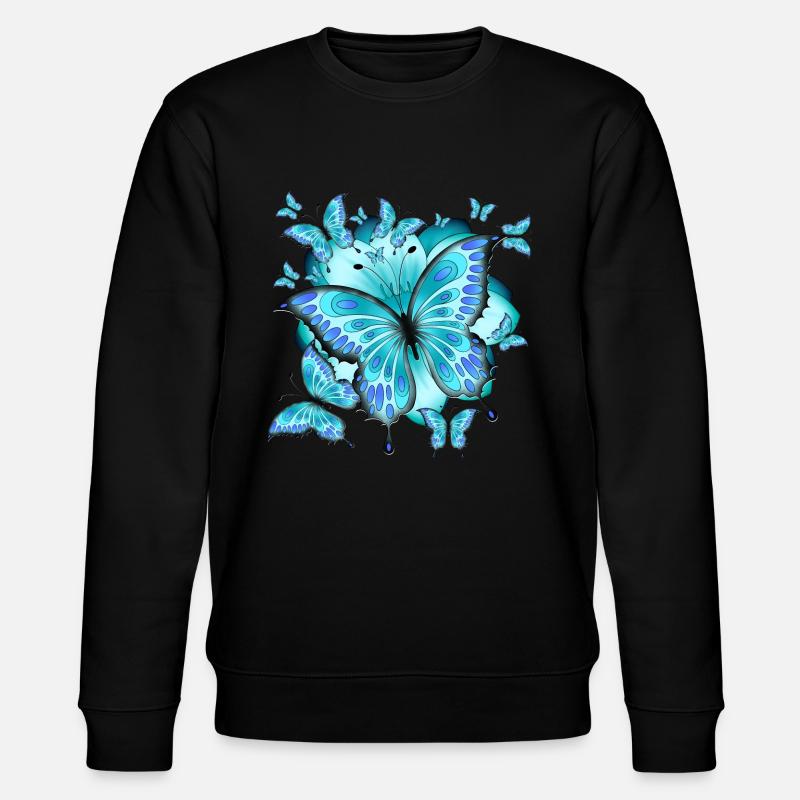 Schmetterlinge mit Blume - Stanley/Stella Unisex Bio-Sweatshirt CHANGER  - Schwarz