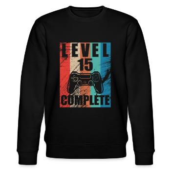 Level 15 abgeschlossen - Stanley/Stella Unisex Bio-Sweatshirt CHANGER  - Schwarz - Vorne - Nik (191cm) & Marisol (170cm)