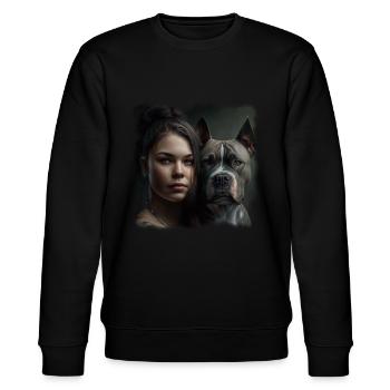 Jeune femme avec chien (American Bulldog) - Sweat bio CHANGER Stanley/Stella Unisexe - noir - Devant - Nik (191cm) & Marisol (170cm)