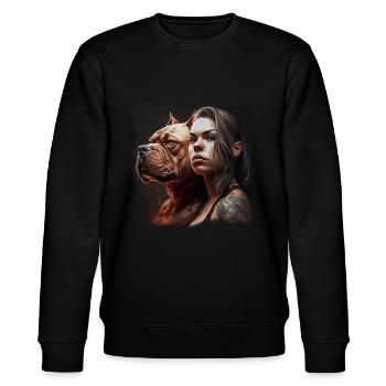 Jeune femme avec chien (American Bulldog) - Sweat bio CHANGER Stanley/Stella Unisexe - noir - Devant - Nik (191cm) & Marisol (170cm)