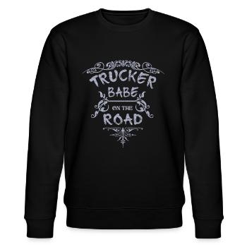Truckerin Trucker Babe LKW Truck Fahrerin - Stanley/Stella Unisex Bio-Sweatshirt CHANGER  - Schwarz - Vorne - Nik (191cm) & Marisol (170cm)