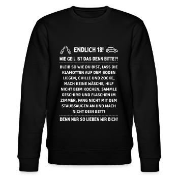 Endlich 18 18. Geburtstag - Stanley/Stella Unisex Bio-Sweatshirt CHANGER  - Schwarz - Vorne - Nik (191cm) & Marisol (170cm)