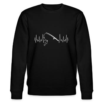 Herzschlag Angler Angel Fisch - Stanley/Stella Unisex Bio-Sweatshirt CHANGER  - Schwarz - Vorne - Nik (191cm) & Marisol (170cm)