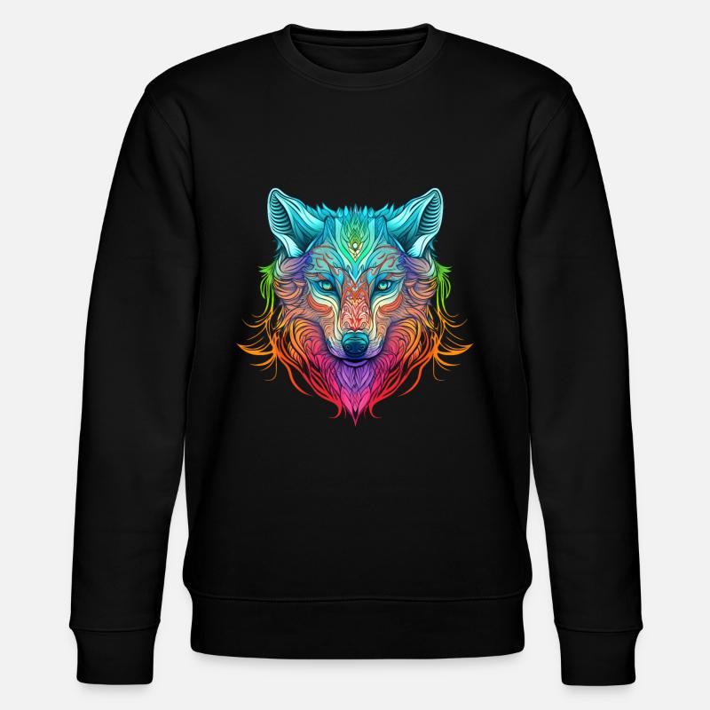 Rainbow Ghost Wolf Portrait - Stanley/Stella CHANGER Unisex Organic Sweatshirt - black