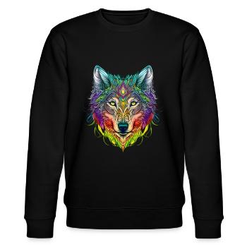 Rainbow Ghost Wolf Portrait - Stanley/Stella CHANGER Unisex Organic Sweatshirt - black - Front - Nik (191cm) & Marisol (170cm)