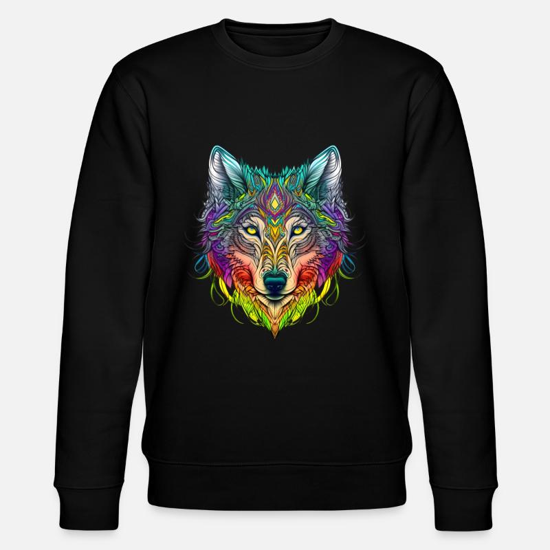 Rainbow Ghost Wolf Portrait - Stanley/Stella CHANGER Unisex Organic Sweatshirt - black