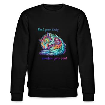 Awaken your soul - Rainbow Ghost Wolf - Stanley/Stella CHANGER Unisex Organic Sweatshirt - black - Front - Nik (191cm) & Marisol (170cm)